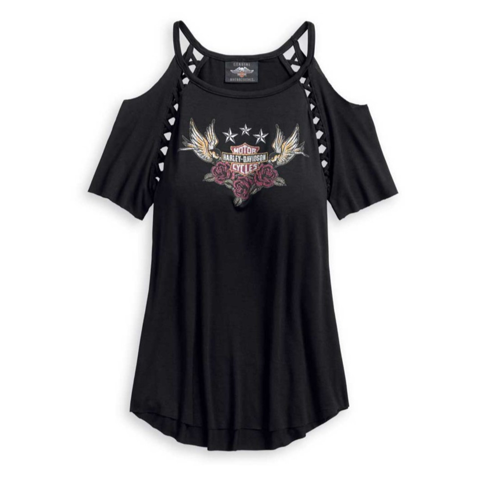 Genuine Harley Davidson Women's T-shirt Large Cold Shoulder
